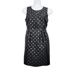 J.Crew Factory Sleeveless Black Silver Polka Dot Jacquard Dress Size 14 NWT